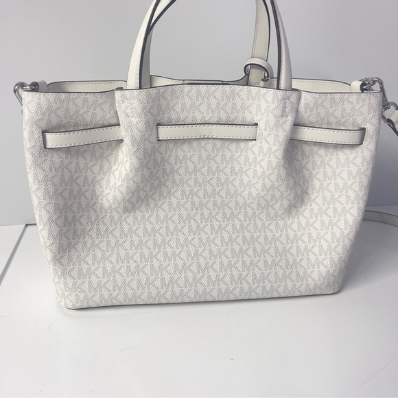 Michael Kors Carson Satchel & Wallet Set Optic White MK Signature Logo - Picture 4 of 9